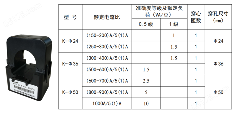 安科瑞开口式电流互感器AKH-0.66/K K-50 700/5 直径50mm示例图4
